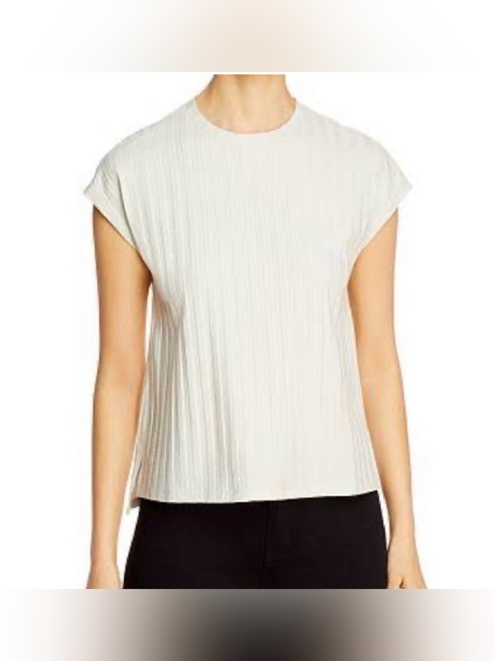 Eileen Fisher Ribbed Short Sleeve Tee in Cream Small Petite